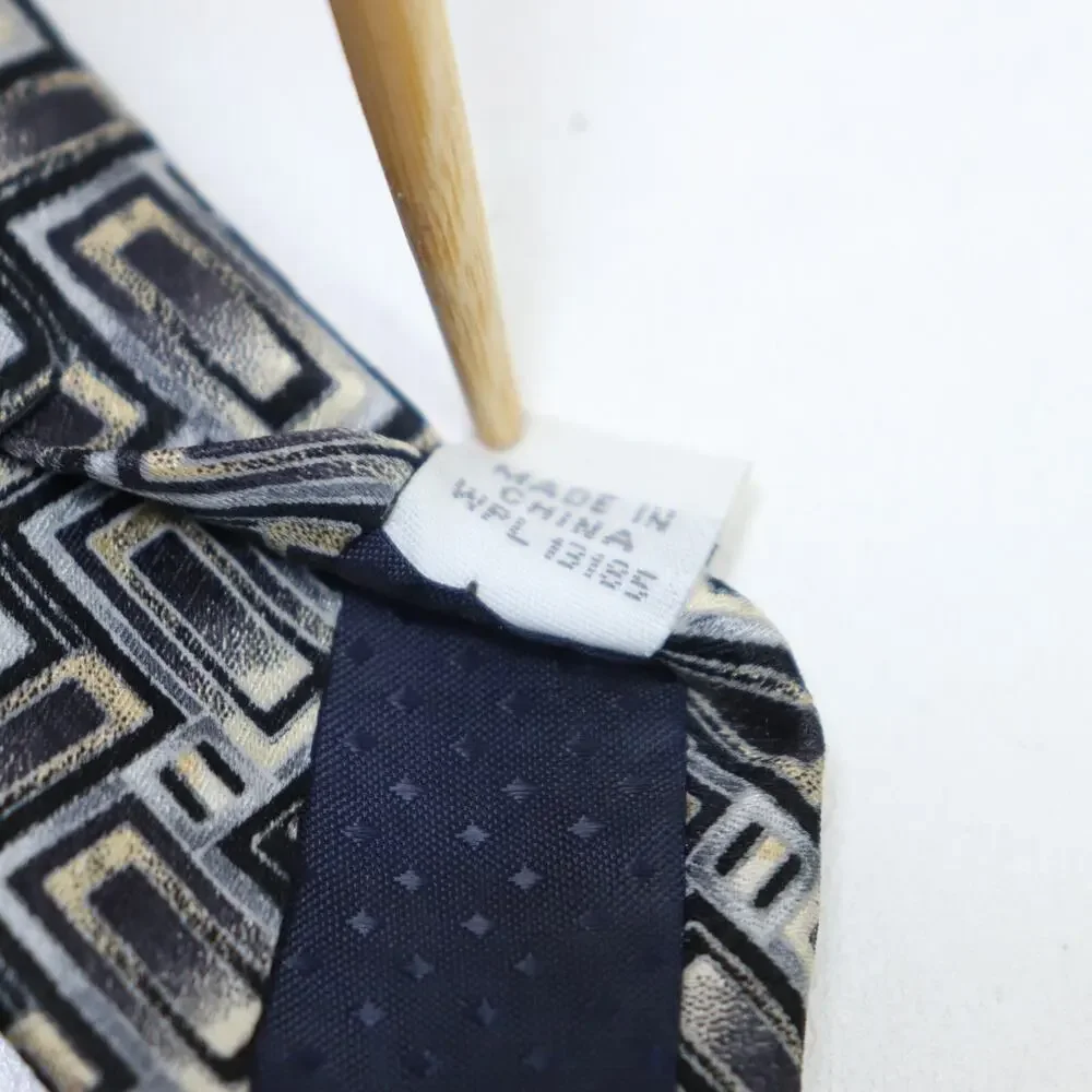 Vintage Pierre Cardin Tie Mens 60 in Silk Black White Gray Geo Stairs Wide